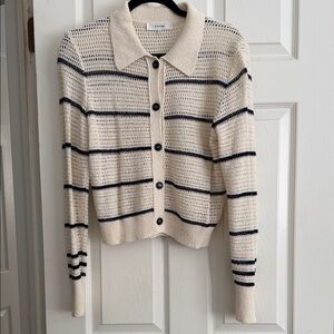 Frame Denim The Shrunken Cardigan in Cream and Navy Stripe L